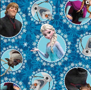 Frozen Multi Character Frames Blue Fleece Fabric