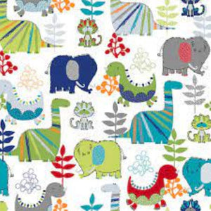 Dinosaurs White Flannel Fabric
