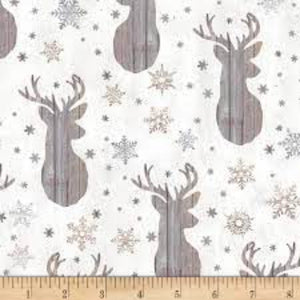 Rustic Reindeer Heads Cotton Fabric