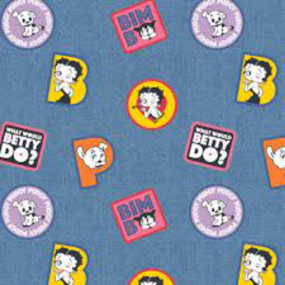Betty Boop Denim Patches Cotton Fabric