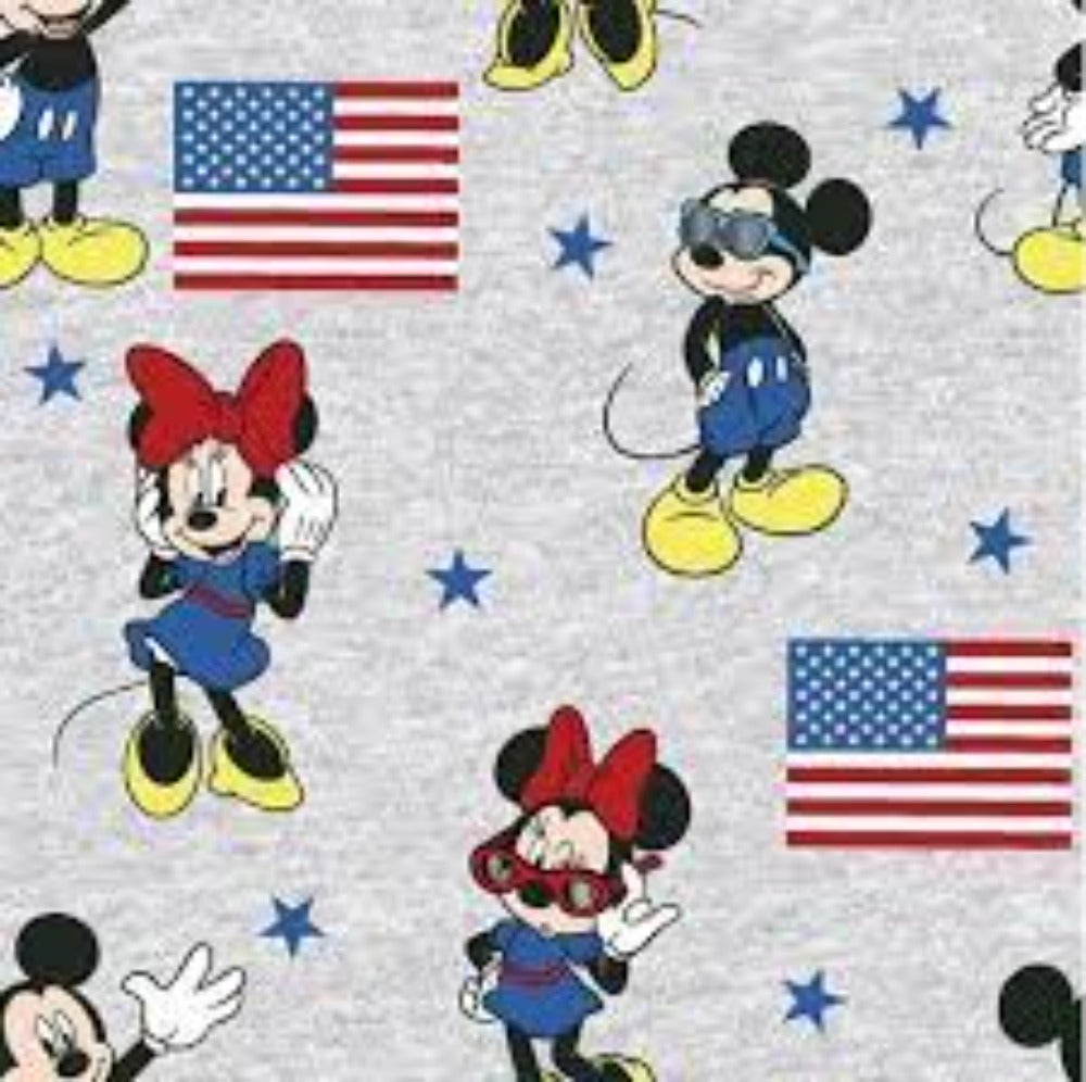 Disney Patriotic Mickey & Minnie Mouse American Flag Grey Cotton Fabric