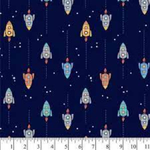 Spaceships Navy Flannel Fabric