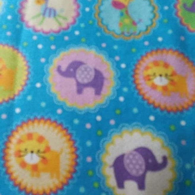 Baby Animals Circles Flannel Fabric