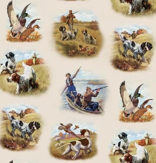 Hunting Dogs Circles Cotton Fabric