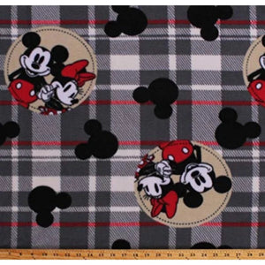 Mickey and Minnie Mouse Badges Plaid Fleece Fabric