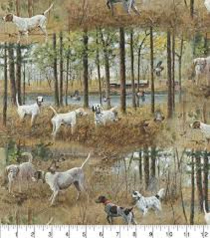 Hunting Dogs in Trees Fleece Fabric