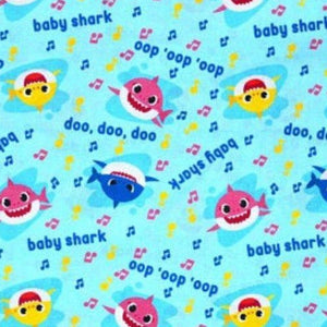 Baby Shark Music Toss Blue Cotton Fabric