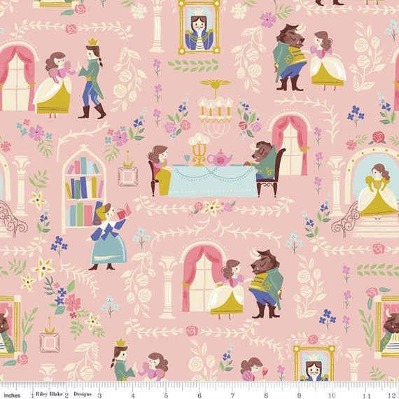 Beauty and the Beast Pink Cotton Fabric
