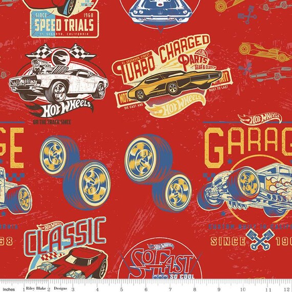 Hot Wheels Classic Car Red Cotton Fabric