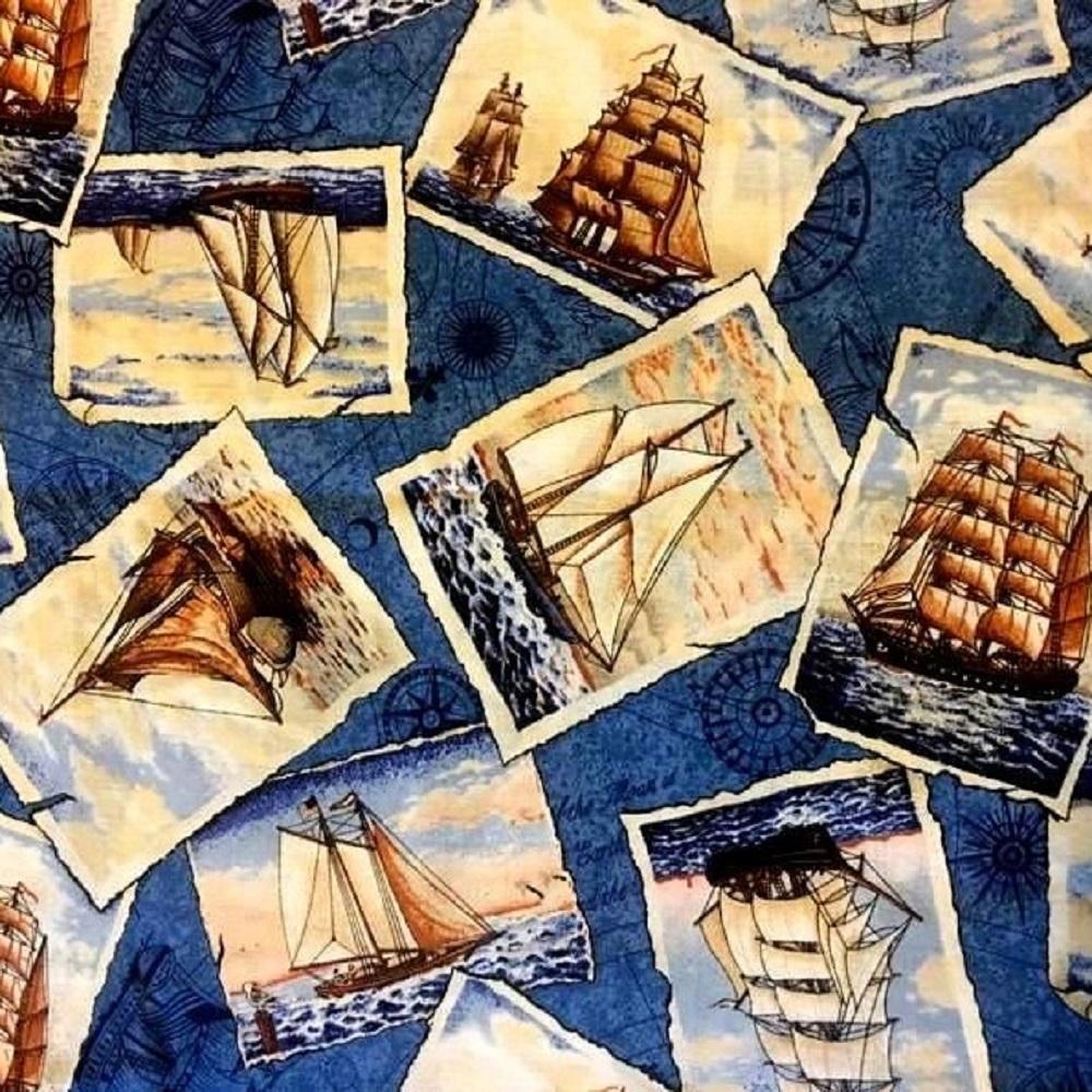 Port of Calls Post Cards Cotton Fabric