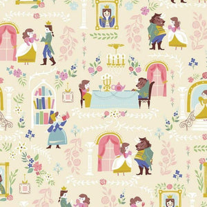 Beauty and the Beast White Cotton Fabric