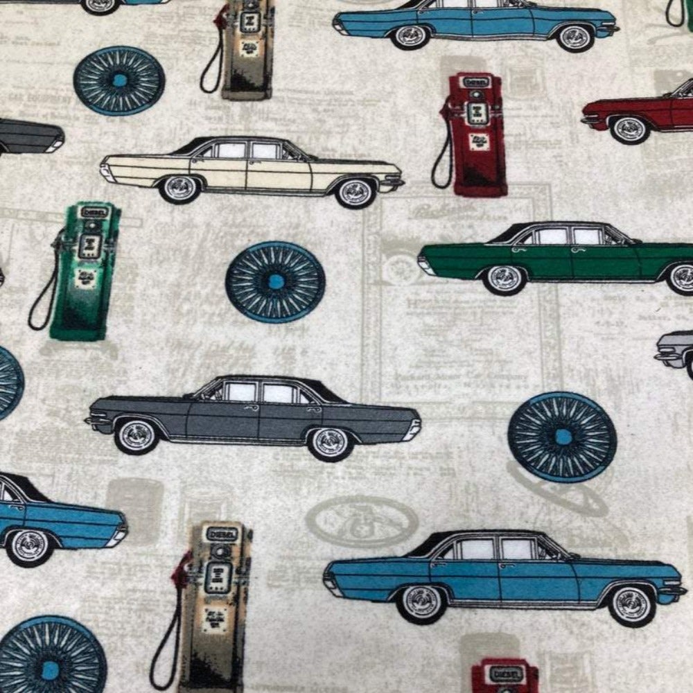 Classic Cars Flannel Fabric