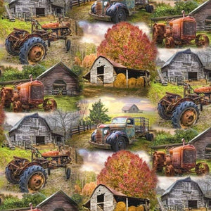 Barns and Tractors Cotton Fabric