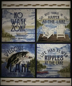 Rustic Lake Cabin Cotton Pillow Panel Fabric