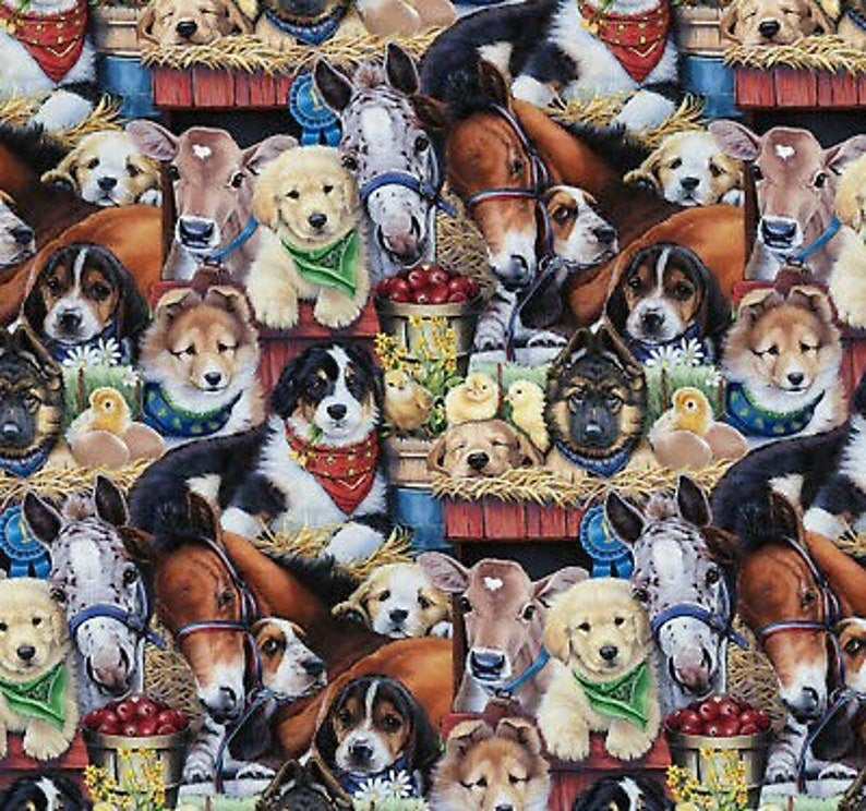Puppies at the Barn Cotton Fabric