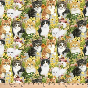 Kittens and Daisies Cotton Fabric