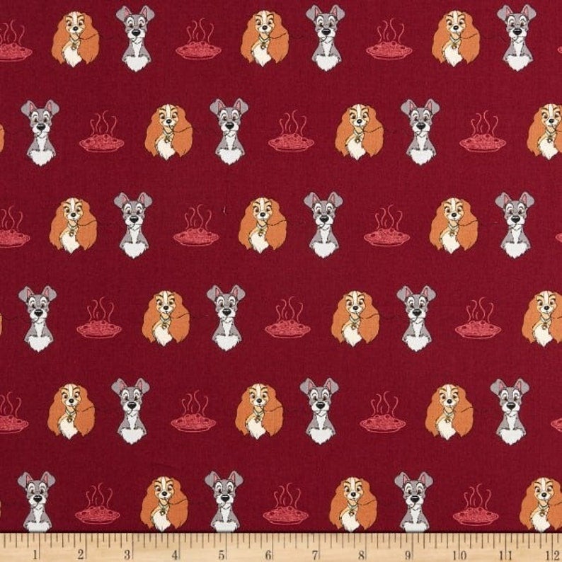 Disney Lady and the Tramp Burgundy Cotton Fabric
