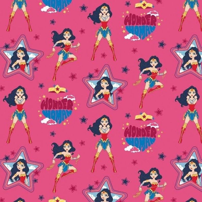 DC Comic Wonder Woman Pink Cotton Fabric