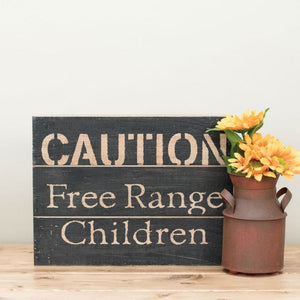 Foreside Rustic Caution Free Range Children 14 x 10.5 inch Distressed Wood Wall Sign
