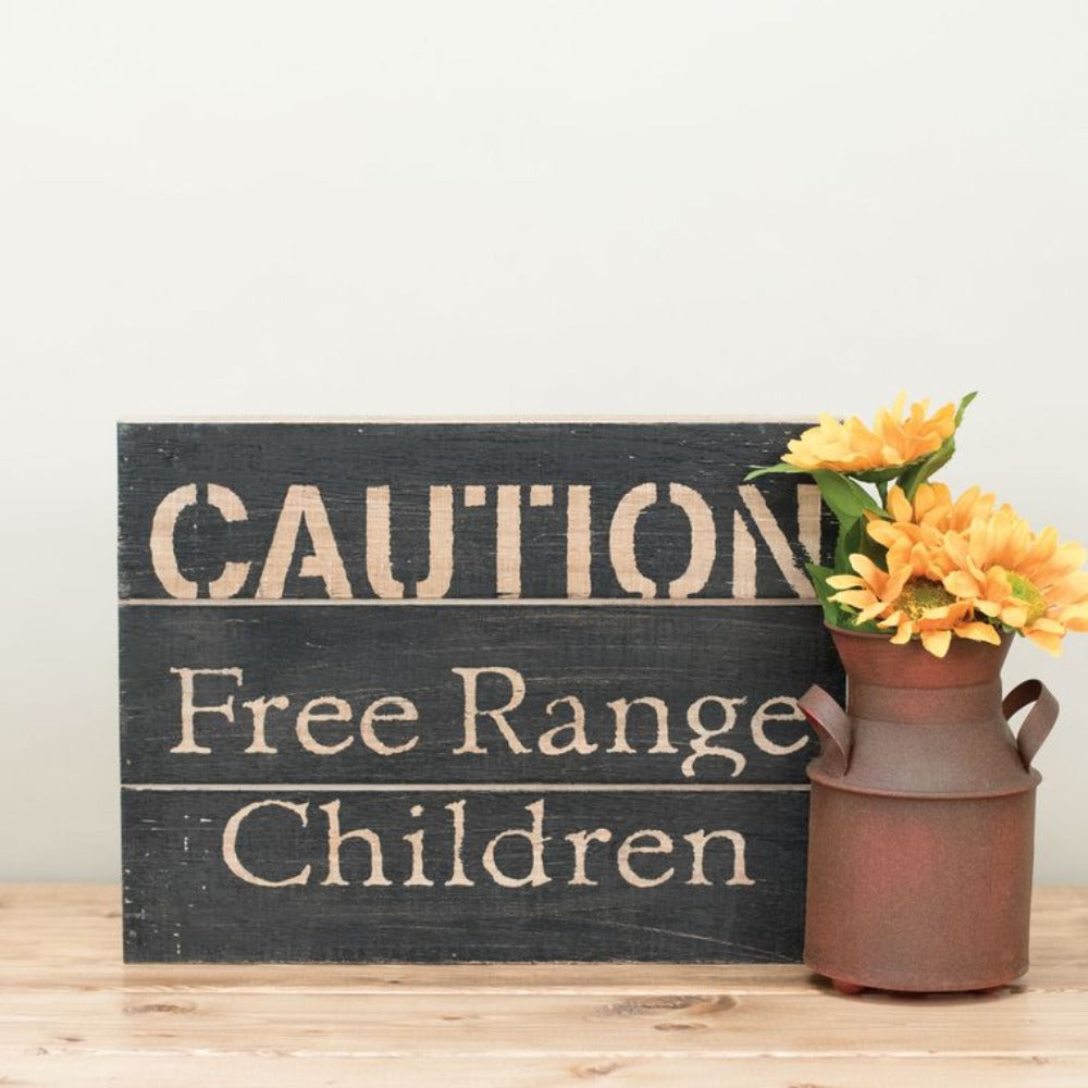 Foreside Rustic Caution Free Range Children 14 x 10.5 inch Distressed Wood Wall Sign