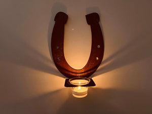 Rustic Patina Metal Horseshoe Scene Sconce w/ Votive Candleholder