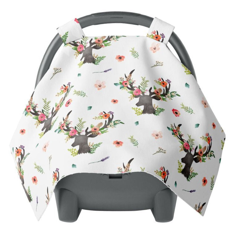 Canopy Car Seat Cover Minky Warm Baby Cover Wildflower Deer