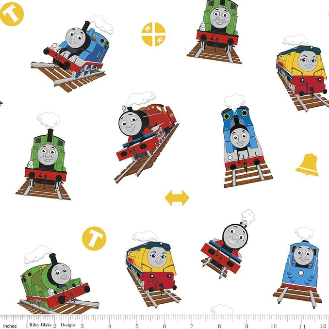 All Aboard with Thomas & Friends Main White Cotton Fabric