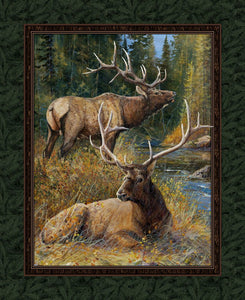 Lazy Afternoon Elk 45" Cotton Wall Hanging Panel Fabric
