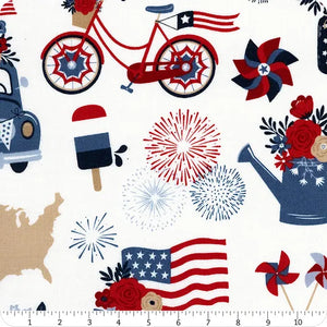 Patriotic Red, White, And True Main Off White Cotton Fabric