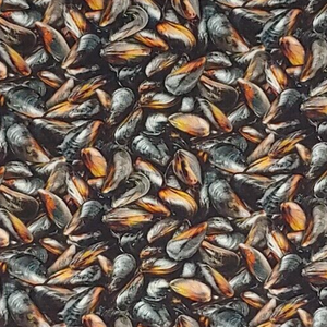 Food Festival Mussels Shells Cotton Fabric