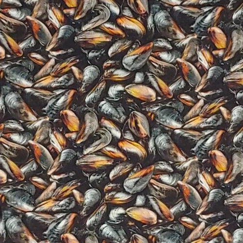 Food Festival Mussels Shells Cotton Fabric