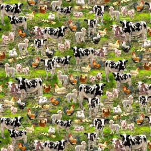 Farm Animals Multi Cotton Fabric