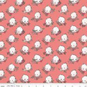 Sew Kewpie Faces 43/44" W Coral Cotton Fabric