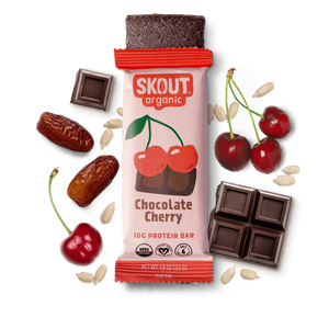 Skout Organic Plant-Based Protein Bars Chocolate Cherry (12 Pack) – 10g Protein – Vegan Protein Bars – Only 6 Ingredients – Easy Snack – Gluten, Dairy, & Soy Free
