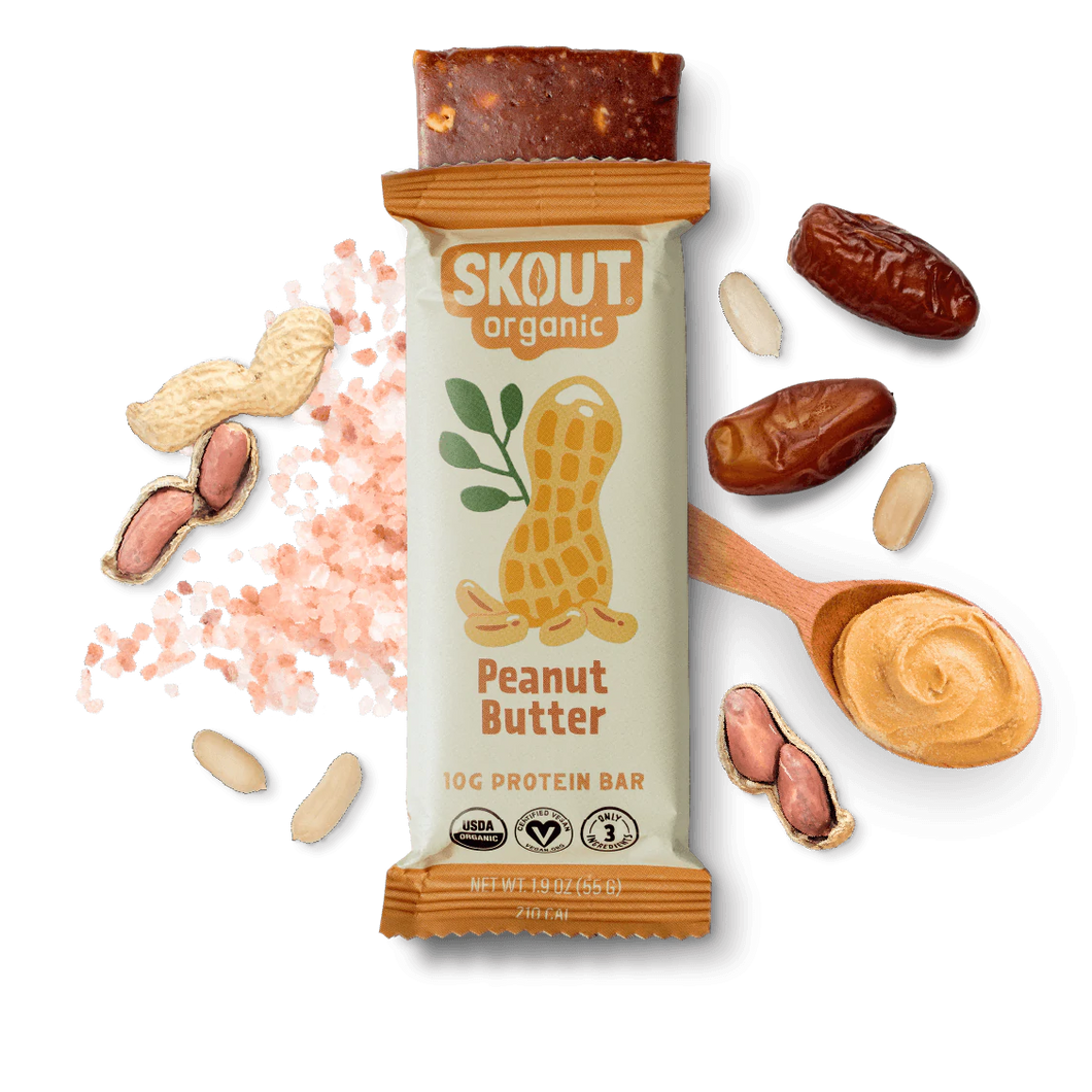 Skout Organic Plant-Based Protein Bars Peanut Butter (12 Pack) – 10g Protein – Vegan Protein Bars – Only 6 Ingredients – Easy Snack – Gluten, Dairy, & Soy Free