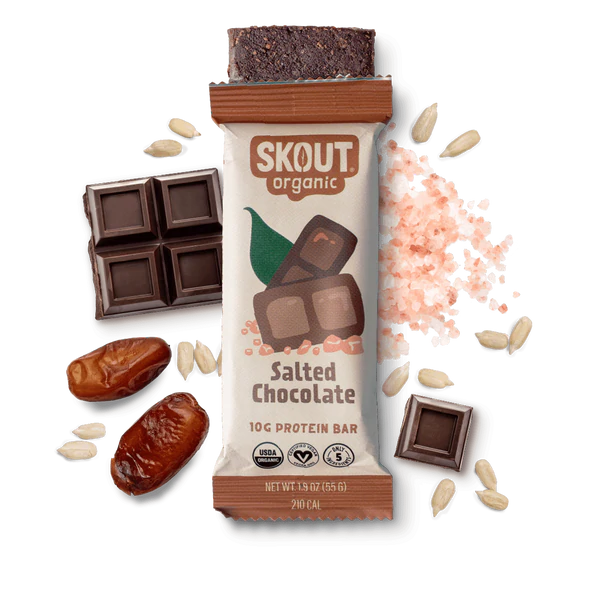 Skout Organic Plant-Based Protein Bars Salted Chocolate (12 Pack) – 10g Protein – Vegan Protein Bars – Only 6 Ingredients – Easy Snack – Gluten, Dairy, & Soy Free