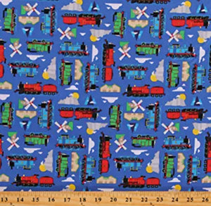 Thomas the Train Medium Blue Cotton Fabric