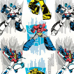 Transformers on Head White Cotton Fabric