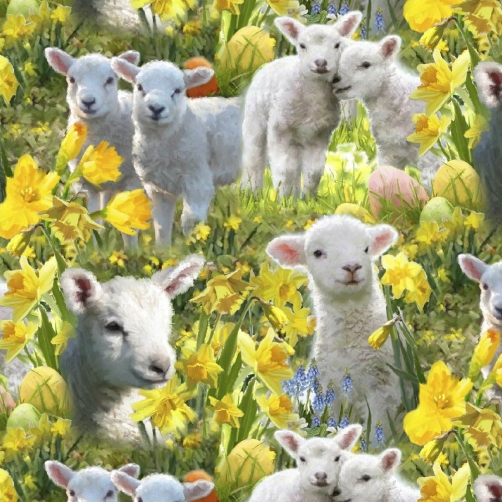 Faith Easter Lambs Cotton Fabric